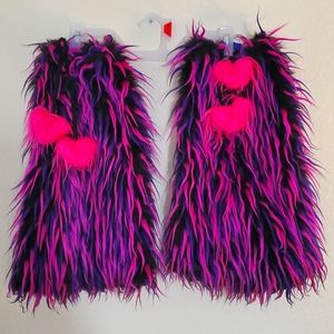 Iheartraves Pink, Purple and Black Rave/Festival Fluffies/Leg Warmers with heart